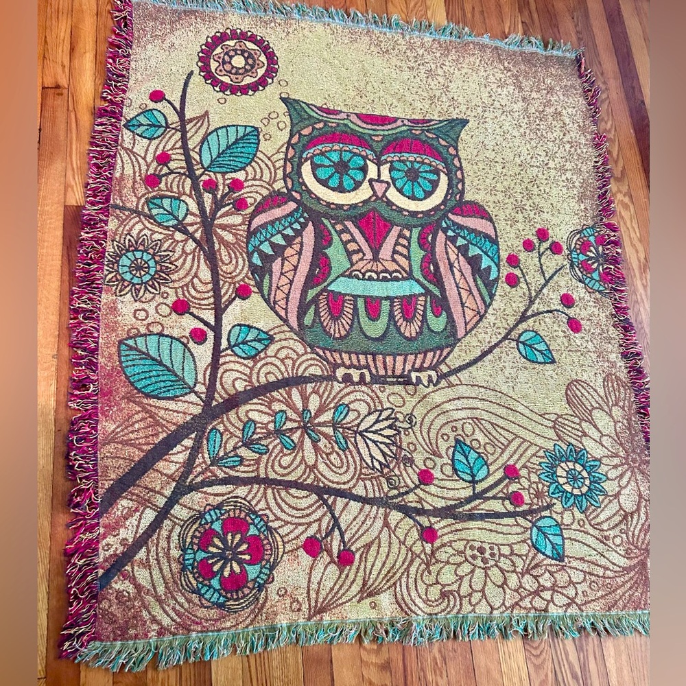 indigo soul owl boho throw fringe